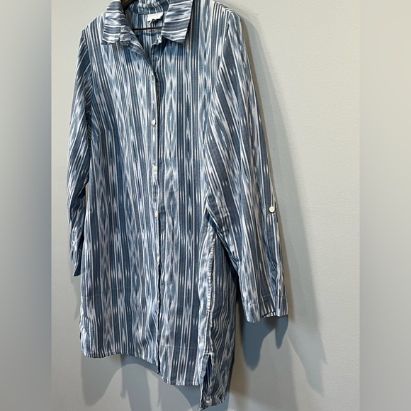 J. Jill Pure Jill Cotton Button Front Ikat Blue Tunic Top Size XL 3/4 Sleeve - Picture 4 of 15